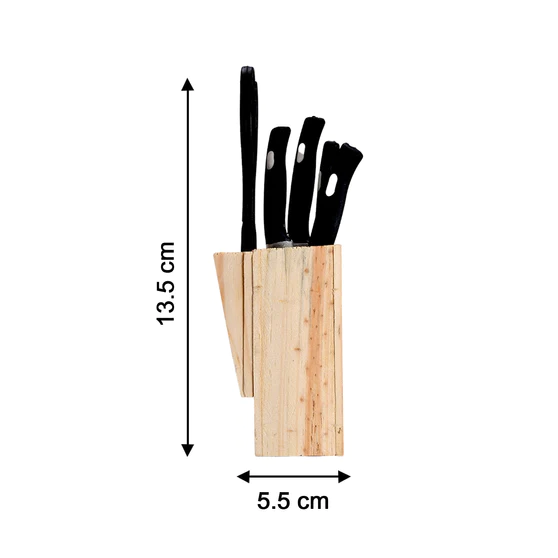 0102_wooden_block_scissor_5pcKitchen Knife Set with Wooden Block and Scissors (5 pcs, Black)