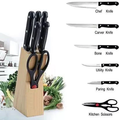 0102_wooden_block_scissor_5pcKitchen Knife Set with Wooden Block and Scissors (5 pcs, Black)