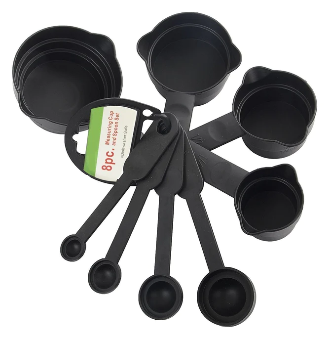 0106_measuring_cup_grin_8pcPlastic Measuring Cups and Spoons (8 Pcs, Black)