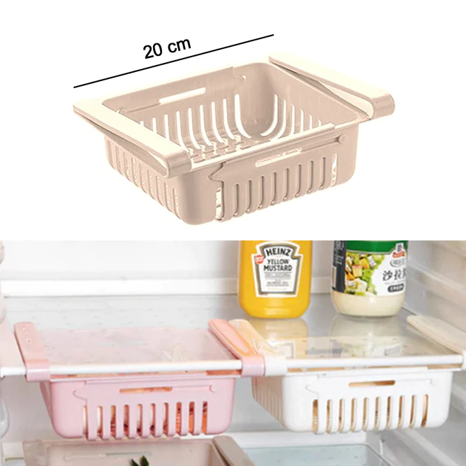 0113_adjustable_rackAdjustable Fridge Storage Basket, Fridge Racks Tray Sliding Storage Racks