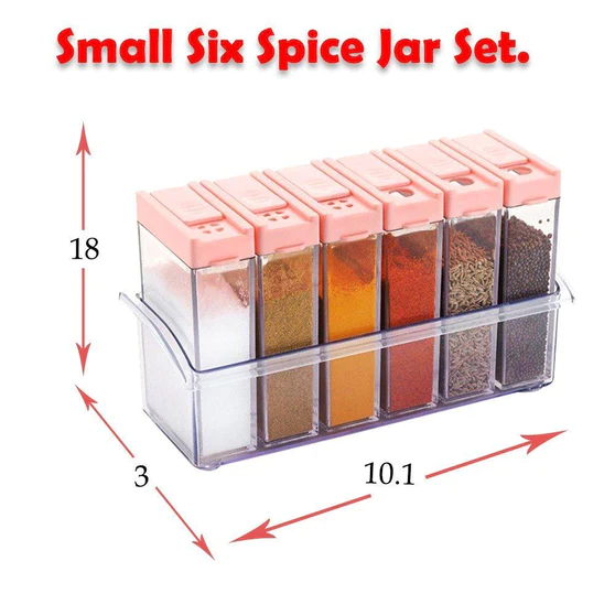 0122_g_jar_set_6pc Plastic Spice Jars (6 pcs, 14x22x8cm, Multicolour)
