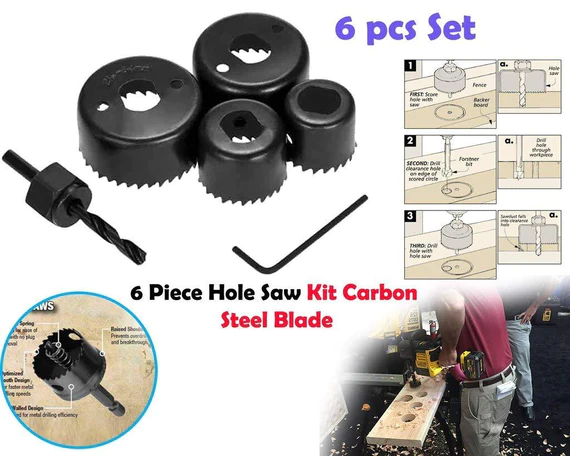 0433_holesaws6pc Hole Saw Set Drill Bit set 32mm/38mm/44mm/54mm (6 pcs)