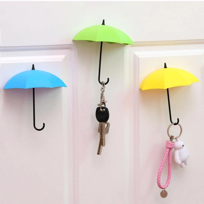 0486_umbrella_key_holder  3pcs/set Cute Umbrella Wall Mount Key Holder Wall Hook Hanger Organizer Durable Wall hooks bathroom kitchen Umbrella Wall Hook