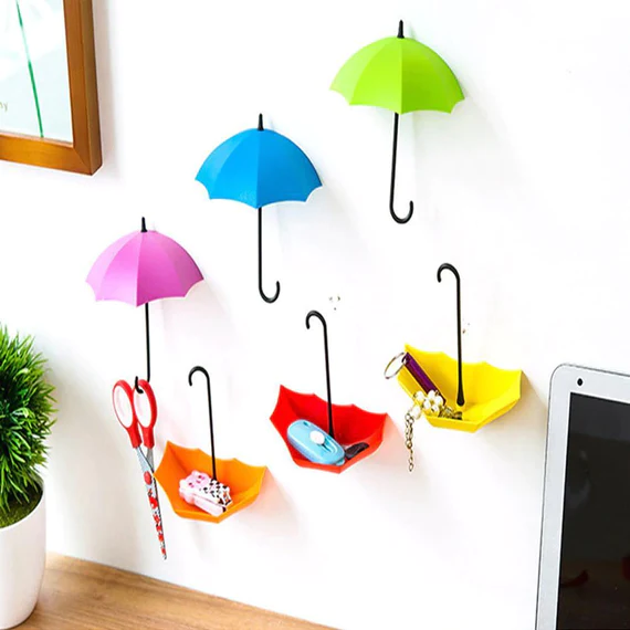 0486_umbrella_key_holder  3pcs/set Cute Umbrella Wall Mount Key Holder Wall Hook Hanger Organizer Durable Wall hooks bathroom kitchen Umbrella Wall Hook