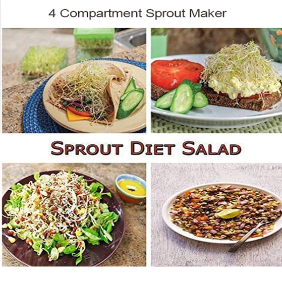 0070_sprout_maker_4_container Plastic 4 Compartment Sprout Maker, White