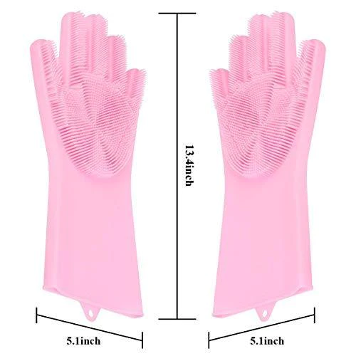 0714A Reusable Silicone Cleaning Brush Scrubber Gloves (Multicolor)