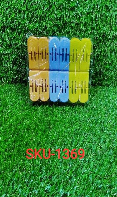 1369 Plastic Cloth Double Pin Clips for cloth Dying cloth (multicolour) (Pack of 12)