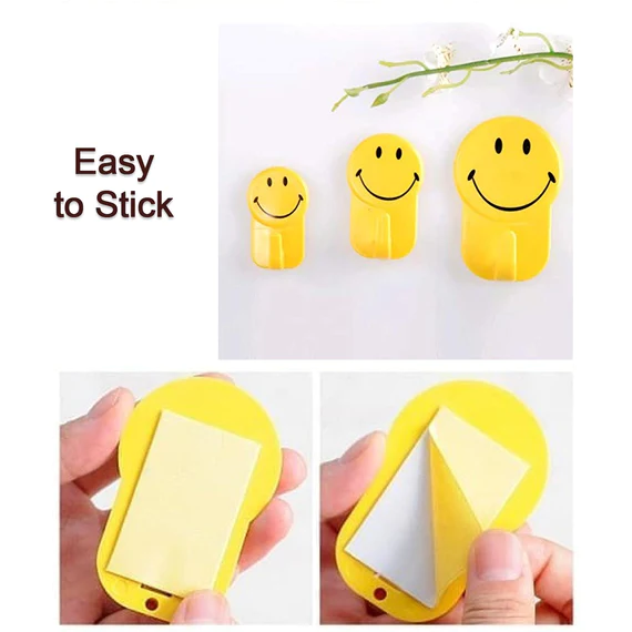 1702 3Pcs Self Adhesive Multipurpose Smiley Hooks For home Use