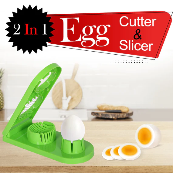 2006_2in1_plalstic_egg_slicer 2 in 1 Double Cut Boiled Egg cutter with stainless steel wire for easy slicing of boiled eggs.