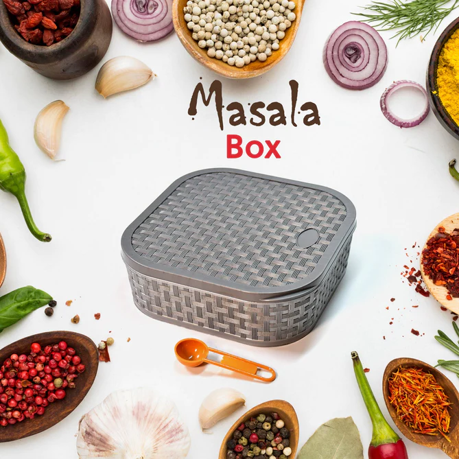 2032h-masala-box-for-keeping-spices-spice-box-for-kitchen-masala-container-plastic-wooden-style-7-sections-multi-color Masala Box for Keeping Spices, Spice Box for Kitchen, Masala Container, Plastic Wooden Style, 7 Sections (Multi Color).