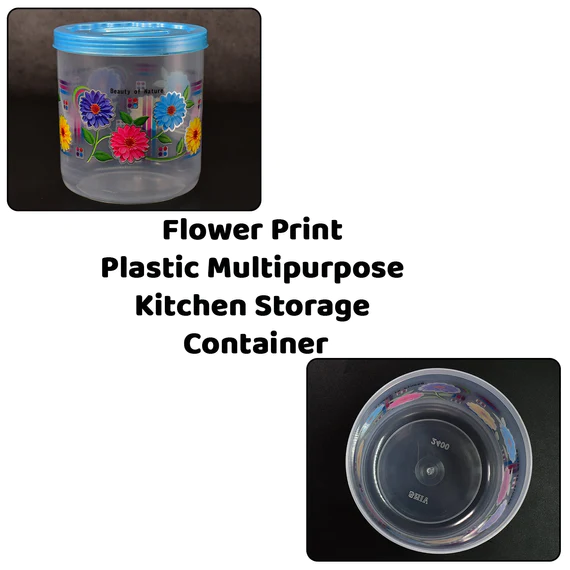 2087  Kitchen Plastic Floral Design Grocery Storage Container/Jar. Set of 3pcs - 800ML, 1600ML, 2400ML