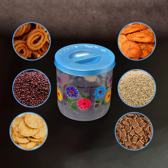 2087  Kitchen Plastic Floral Design Grocery Storage Container/Jar. Set of 3pcs - 800ML, 1600ML, 2400ML
