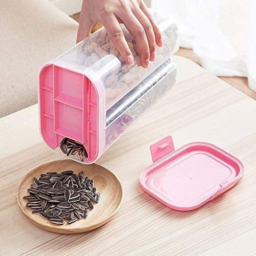 2147_2sec_container_2ltr Plastic 2 Sections Air Tight Transparent Food Grain Cereal Storage Container (2 ltr)