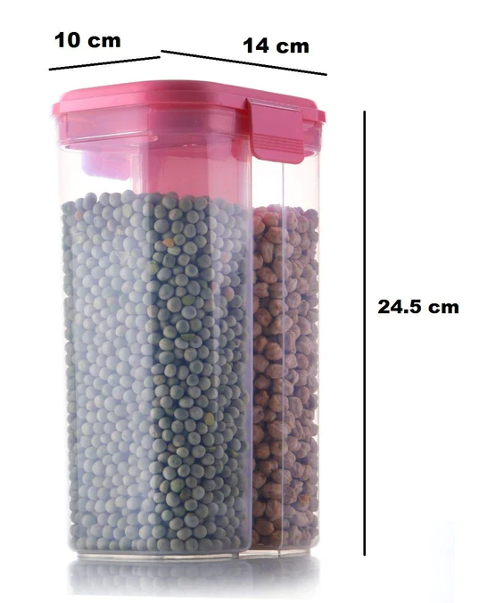 2147_2sec_container_2ltr Plastic 2 Sections Air Tight Transparent Food Grain Cereal Storage Container (2 ltr)