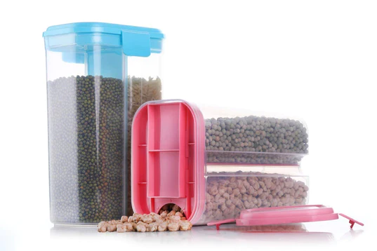 2147_2sec_container_2ltr Plastic 2 Sections Air Tight Transparent Food Grain Cereal Storage Container (2 ltr)