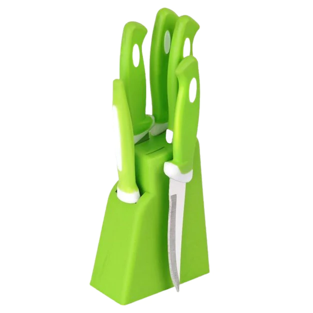 2211_knife_set_6pcs Stainless Steel Knife & Peeler Set with Stand - 6 Pcs