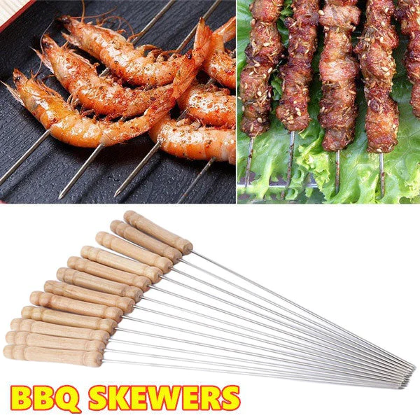 2228_premium_bbq_stick_12pc Barbecue Skewers for BBQ Tandoor and Gril with Wooden Handle - Pack of 12