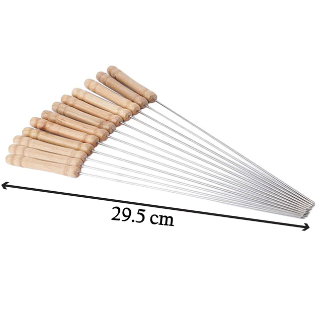 2228_premium_bbq_stick_12pc Barbecue Skewers for BBQ Tandoor and Gril with Wooden Handle - Pack of 12