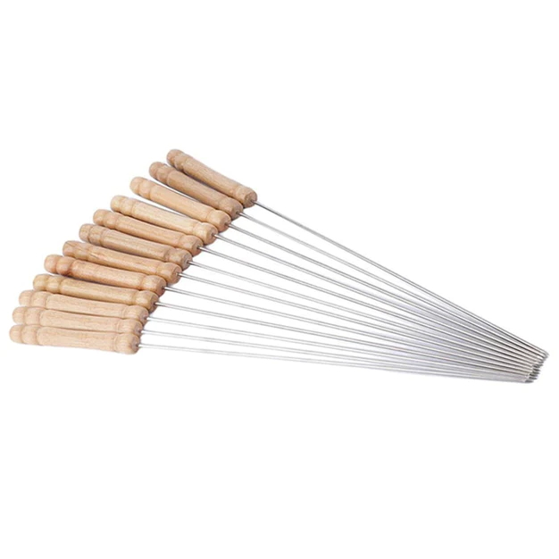 2228_premium_bbq_stick_12pc Barbecue Skewers for BBQ Tandoor and Gril with Wooden Handle - Pack of 12