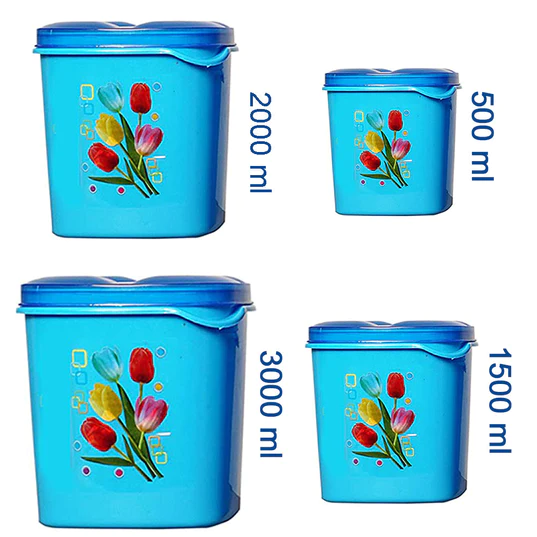 2239_4pc_grocery_container Container Set For Kitchen Storage Airtight & Food Grade Plastic (Pack of 4) (3000ml,1500ml,1000ml,500ml)