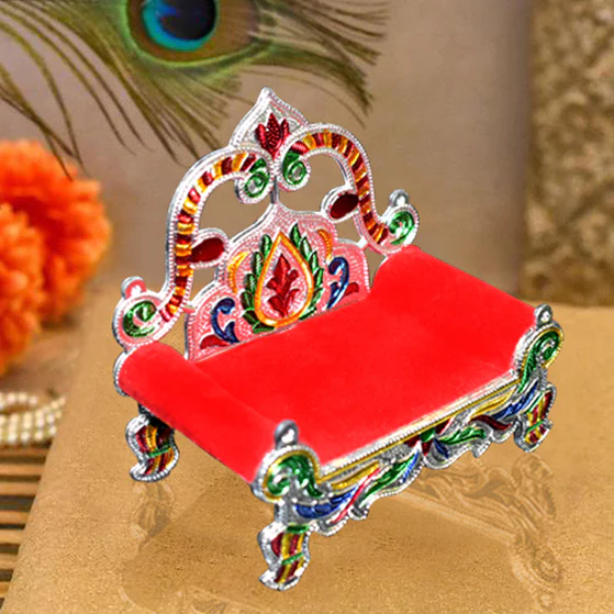 2381 Ladoo Bal Gopal Small Sinhasan for Pooja Mandir Krishna Sofa Asan