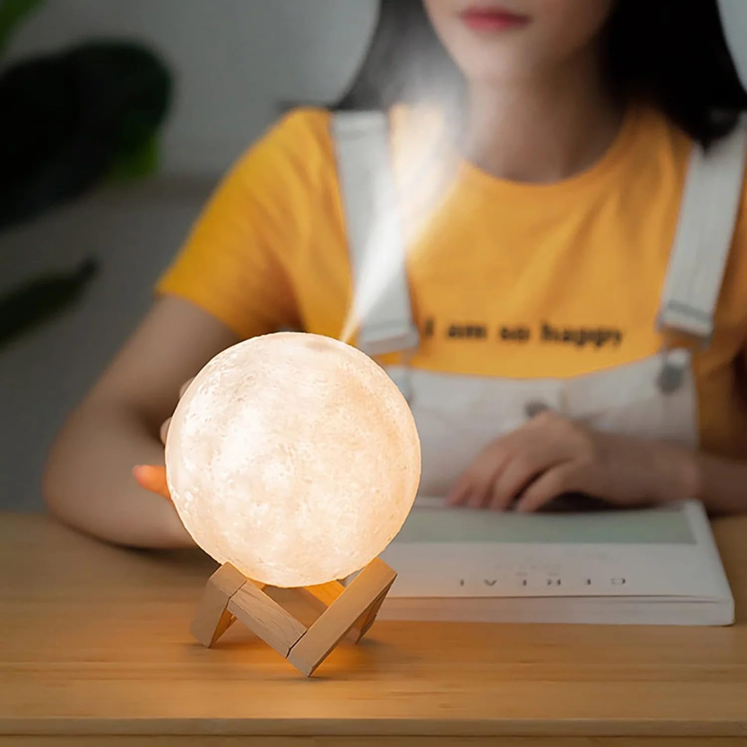  3D Moon Lamp 1 Pc – LED Moonlight with Stand & USB, 7 Multi Colors Changing, Humidifier for Room Moisture Aesthetic Night Light for Stylish Home Decor, Valentine, Festival & Corporate Gift 