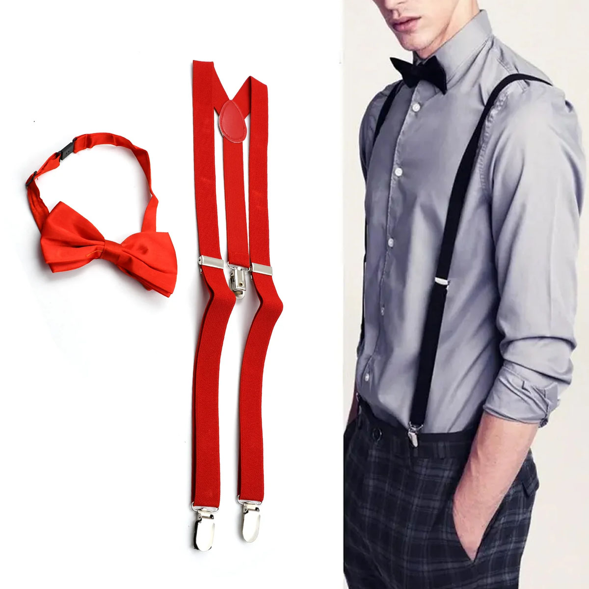 7297 FASHION ACCESSORIES SUSPENDERS FOR MEN: BUTTON PANT BRACES CLOTHES ACCESSORY WITH ELASTIC, Y BACK DESIGN - REGULAR AND TALL SIZES MIX COLOR (1PC)
