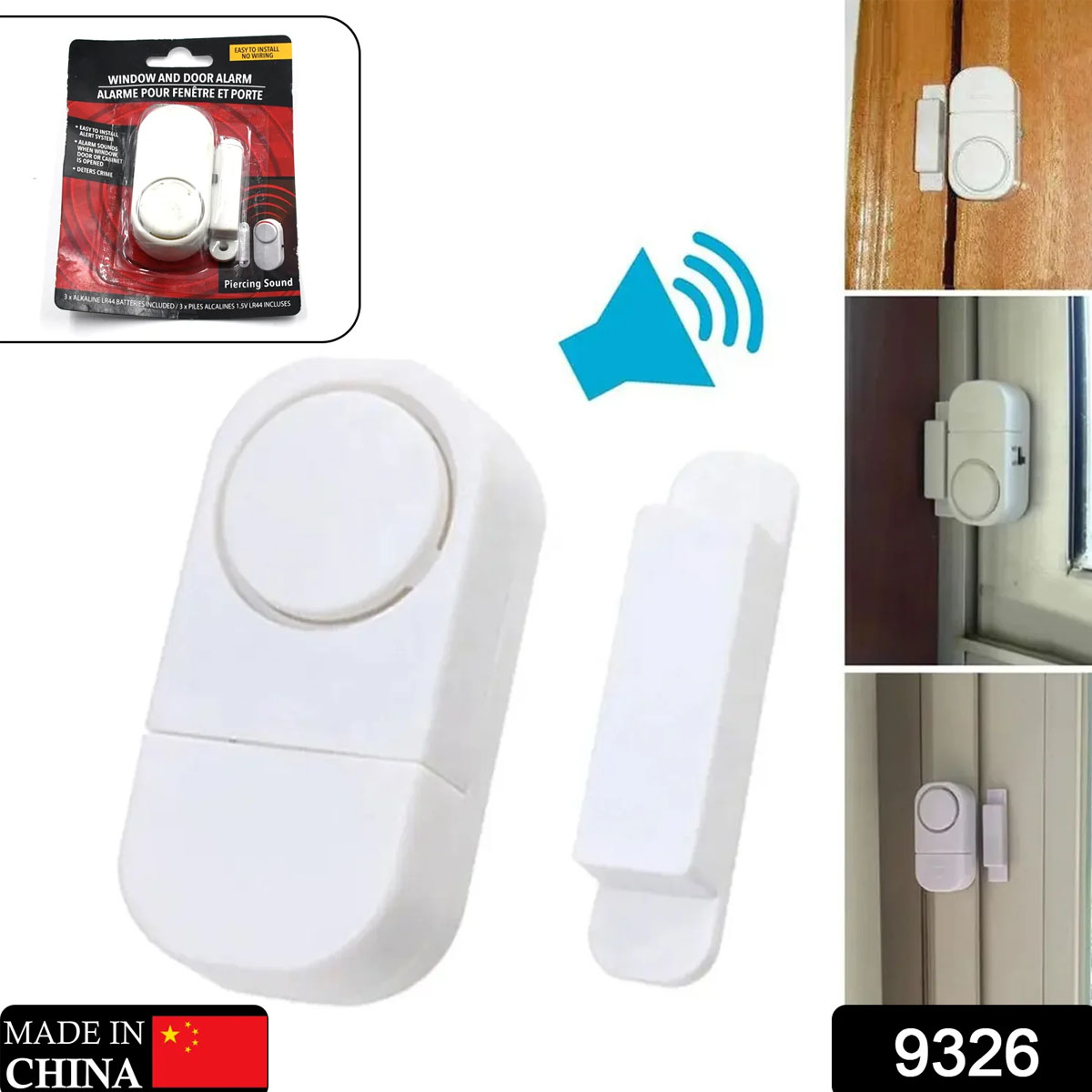 9326 WIRELESS WINDOW DOOR ALARM, SENSOR DOOR ALARM FOR KIDS SAFETY, ALARM SYSTEM FOR HOME SECURITY FOR POOL, GARAGE, APARTMENT, DORM, RV AND OFFICE