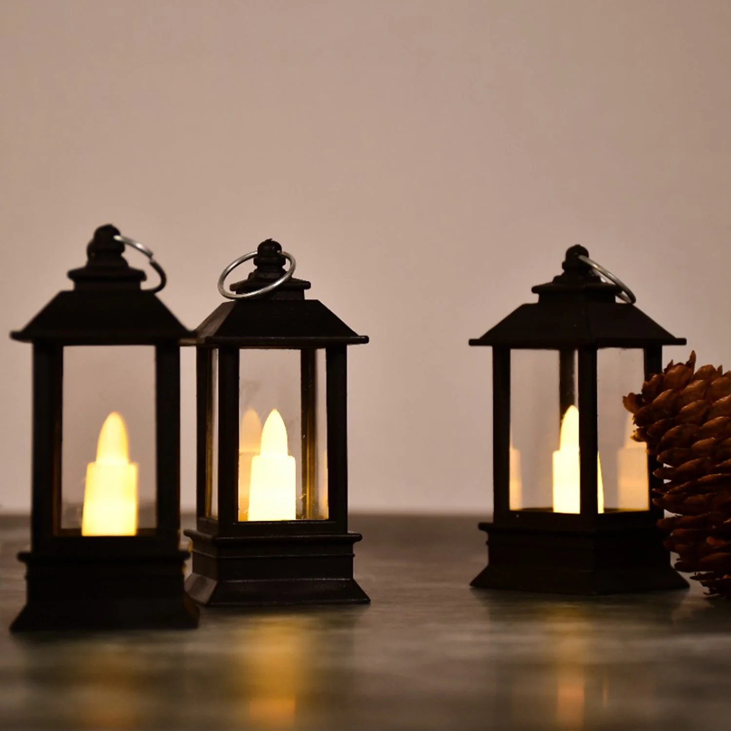 Classic Style Lantern With Artificial Rustic Battery-Operated Flameless Candle Light