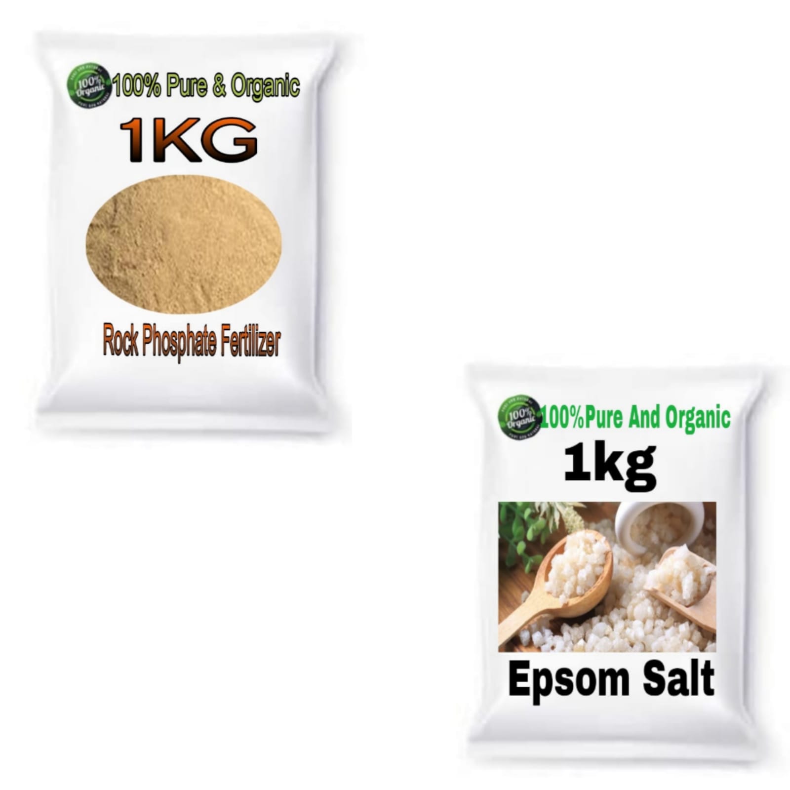 Combo Pack of 2 ( Organic Rock Phosphate 1Kg , Epsom Salt 1Kg)