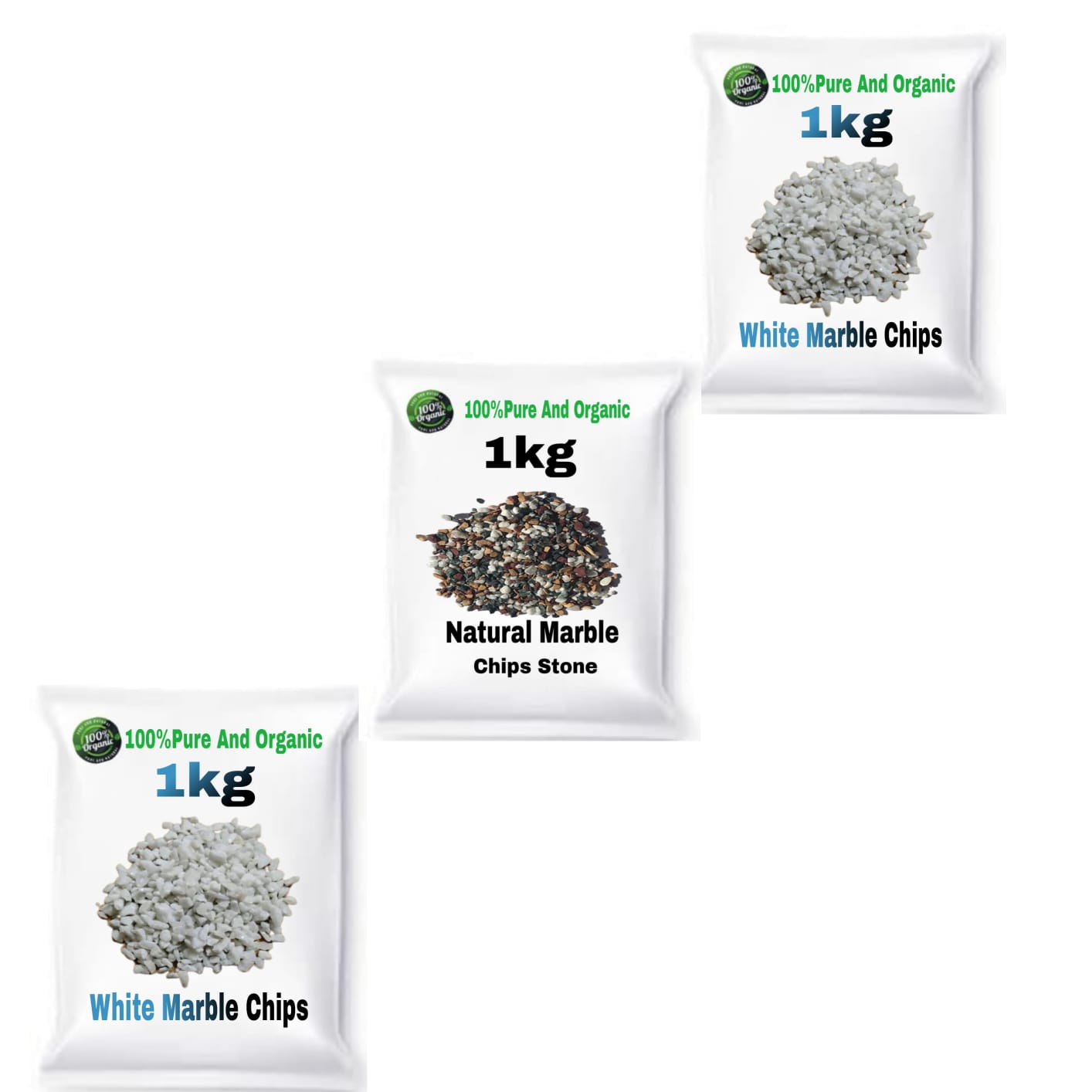 Combo Pack of 3 (1 kg Natural Marble Chips Stone 1kg , White Marble Chips Small, 1kg White Marble Chips Big)