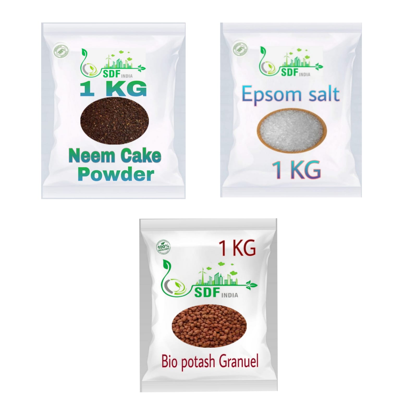 COMBO PACK OF 3 ( 1 KG Neem Cake Powder/1 KG Epsom Salt/1 KG Bio Potash Granuels