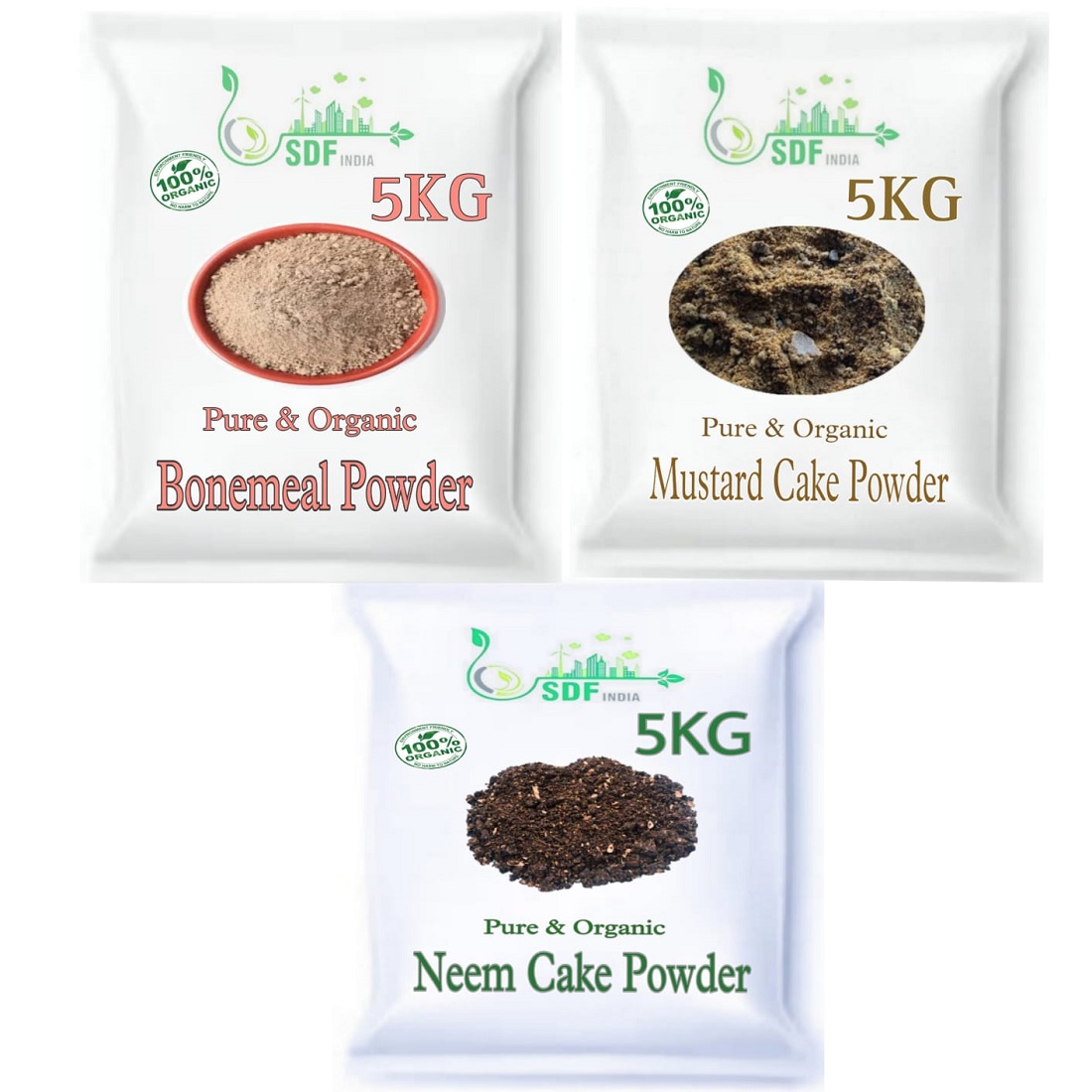 Combo Pack of 3 (5 KG Bonemeal Fertilizer /5 KG Mustard Oil Cake /5 KG Neem Cake Powder)