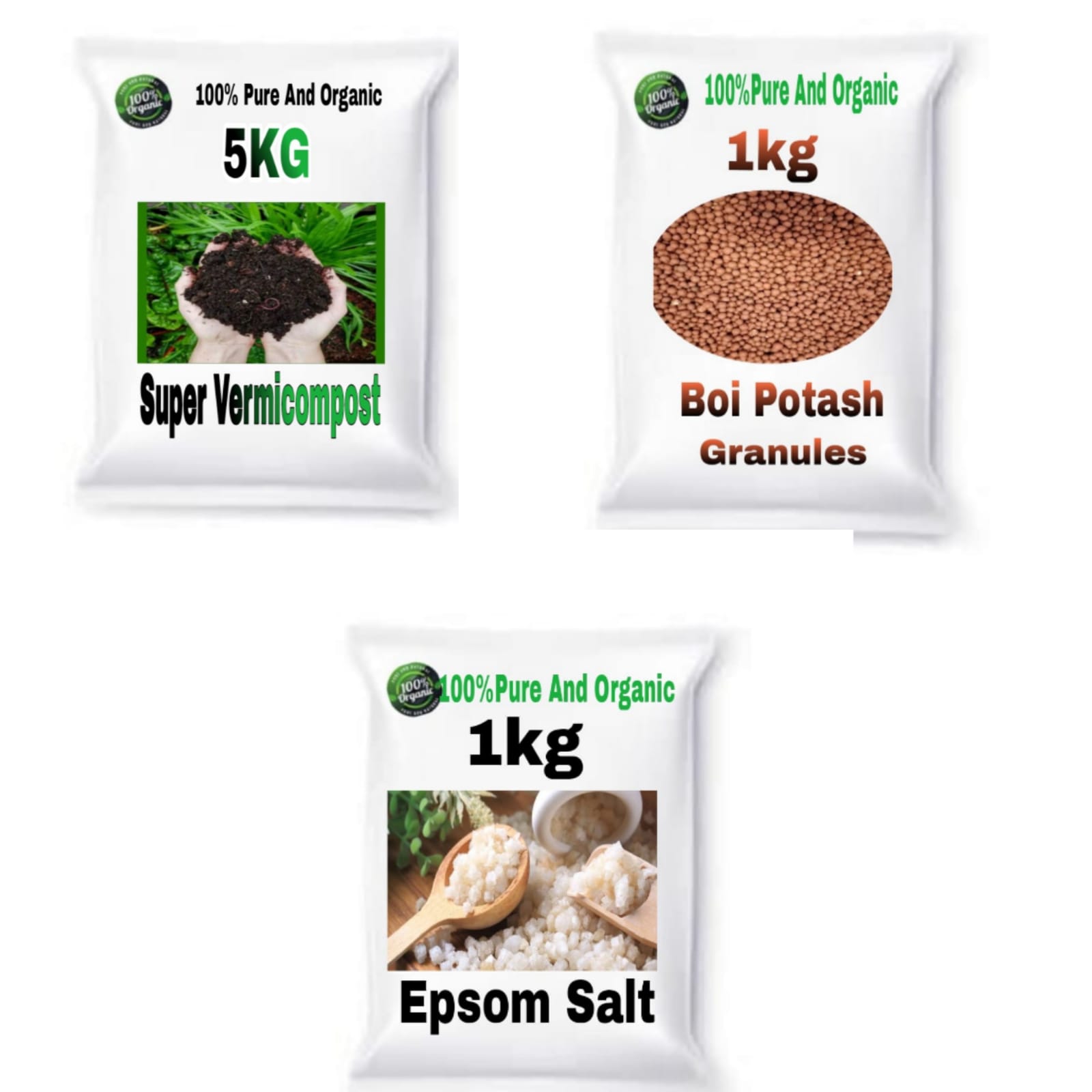 Combo Pack of 3 ( 5 Kg Super Vermi Compost /1Kg Bio Potash Granuels /1Kg Epsom Salt )