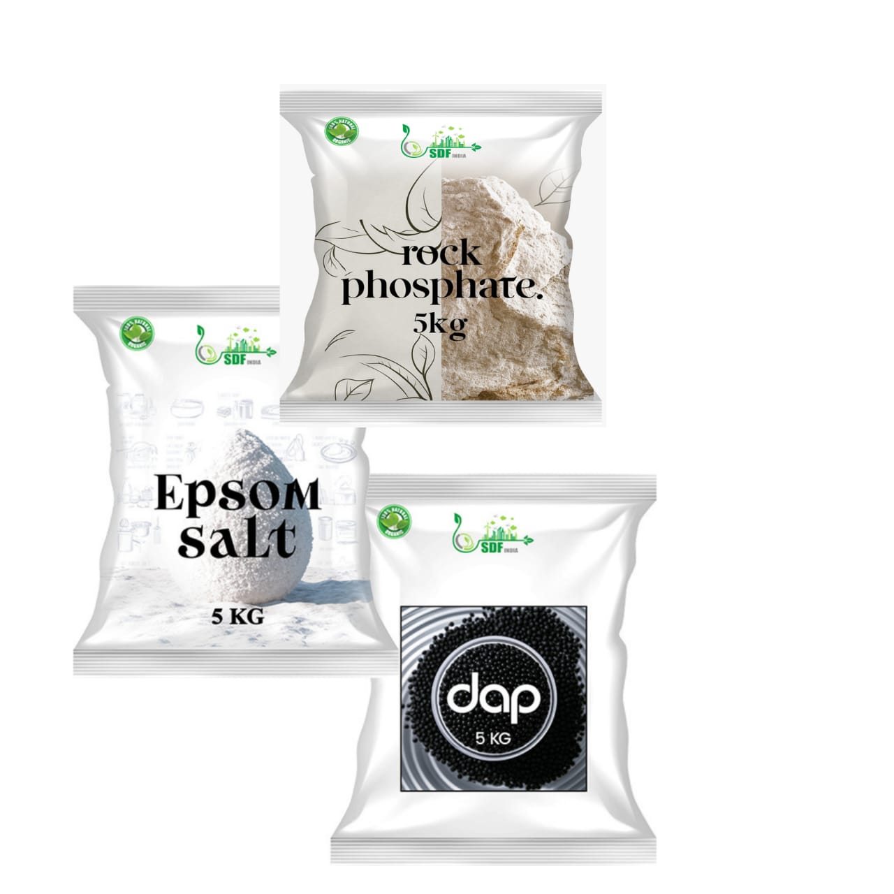 Combo Pack Of 3 Bio Organic Dap 5 kg Epsom Salt 5 kg Rock Phosphate 5 kg  