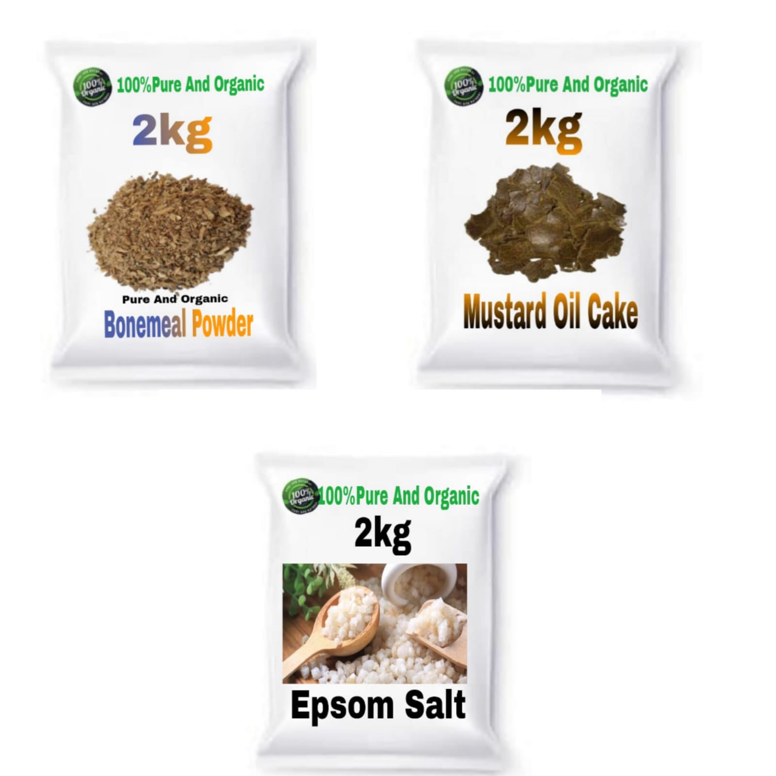 COMBO PACK OF 3  (Bone Meal Powder 2kg , Musturd Cake Powder 2kg , Epsom Salt 2kg) 