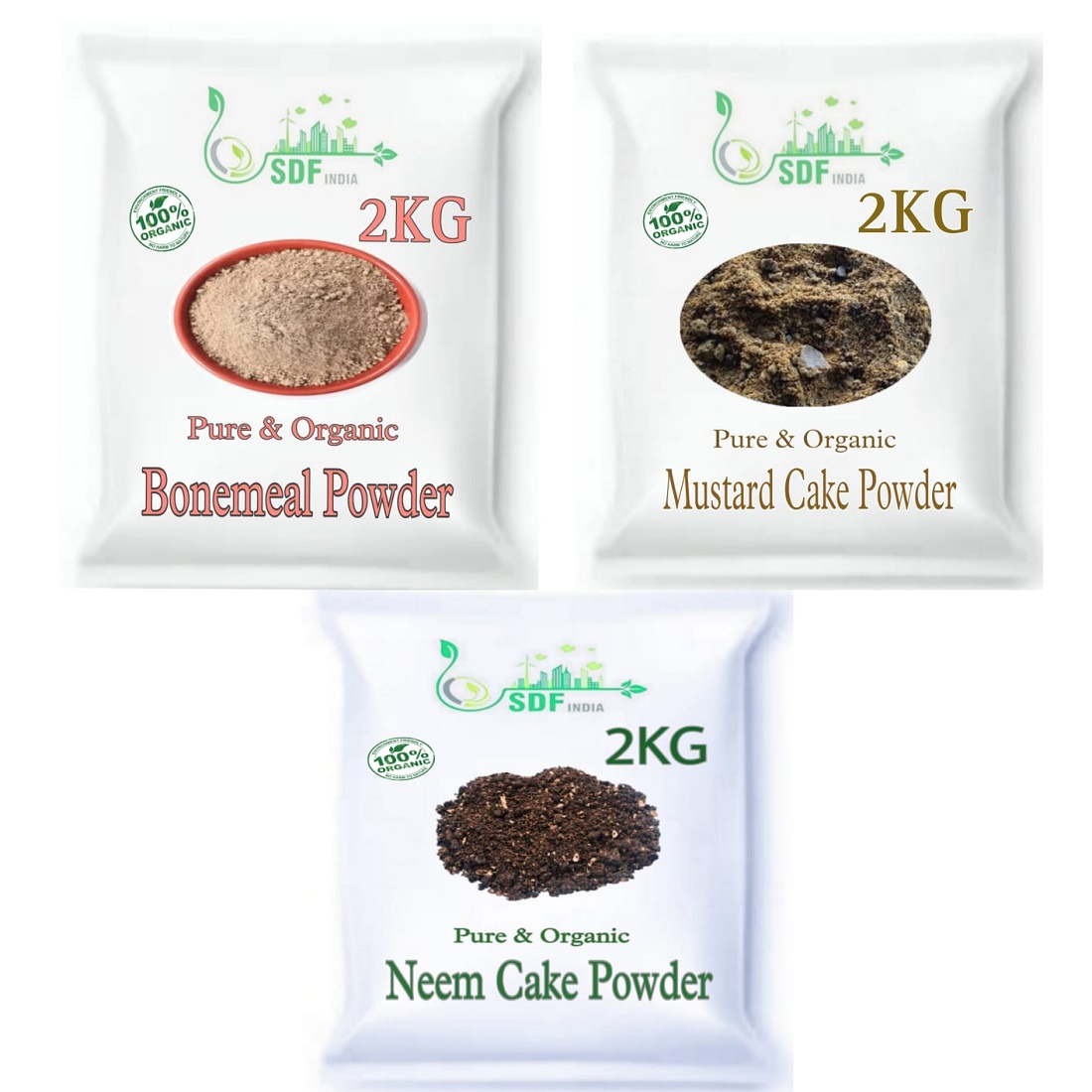 Combo Pack of 3(2 KG Bonemeal Fertilizer /2 KG Mustard Oil Cake /2 KG Neem Cake Powder)