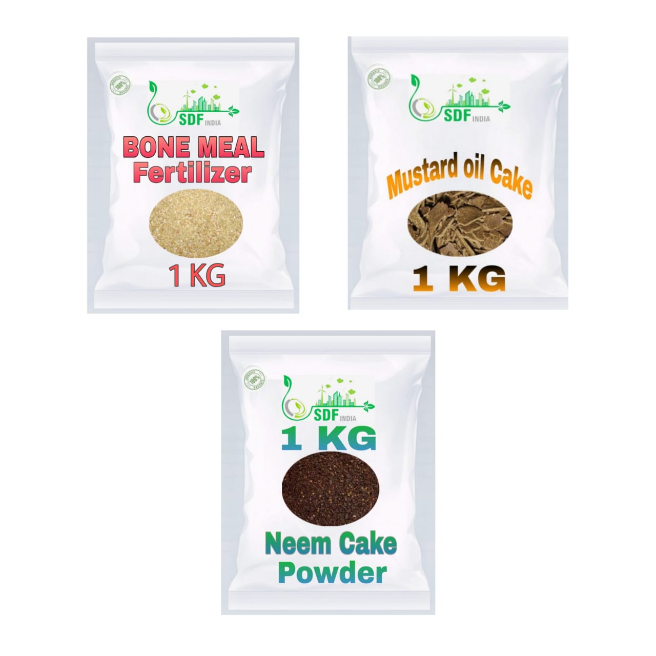 Combo Pack Of 3 (1 kg Bonemeal Powder/ 1 kg Mustard Oil Cake Powder / 1 kg Neem Oil Cake Powder)