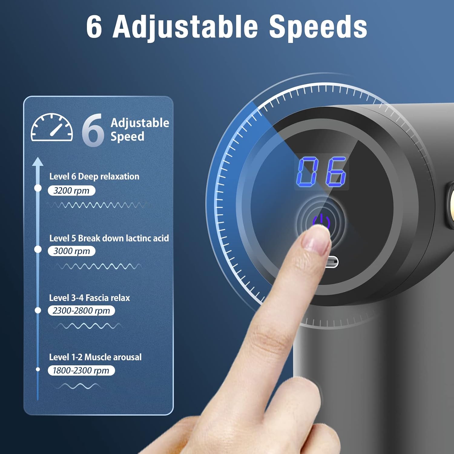 Massage Gun Deep Tissue-Electric Handheld Massagers -6 Massage Heads-99 Adjustable Speeds-Hand Massager with LCD Display Screen Rechargeable for Muscle Pain Relief Recovery