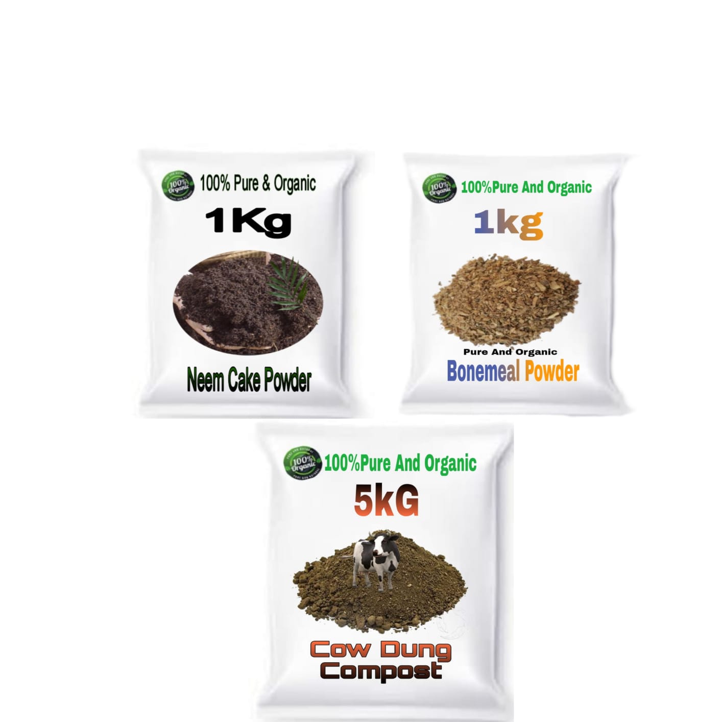 Neem Cake Powder 1kg ,Bone Meal Powder 1kg ,Cow Dung Manure 5kg