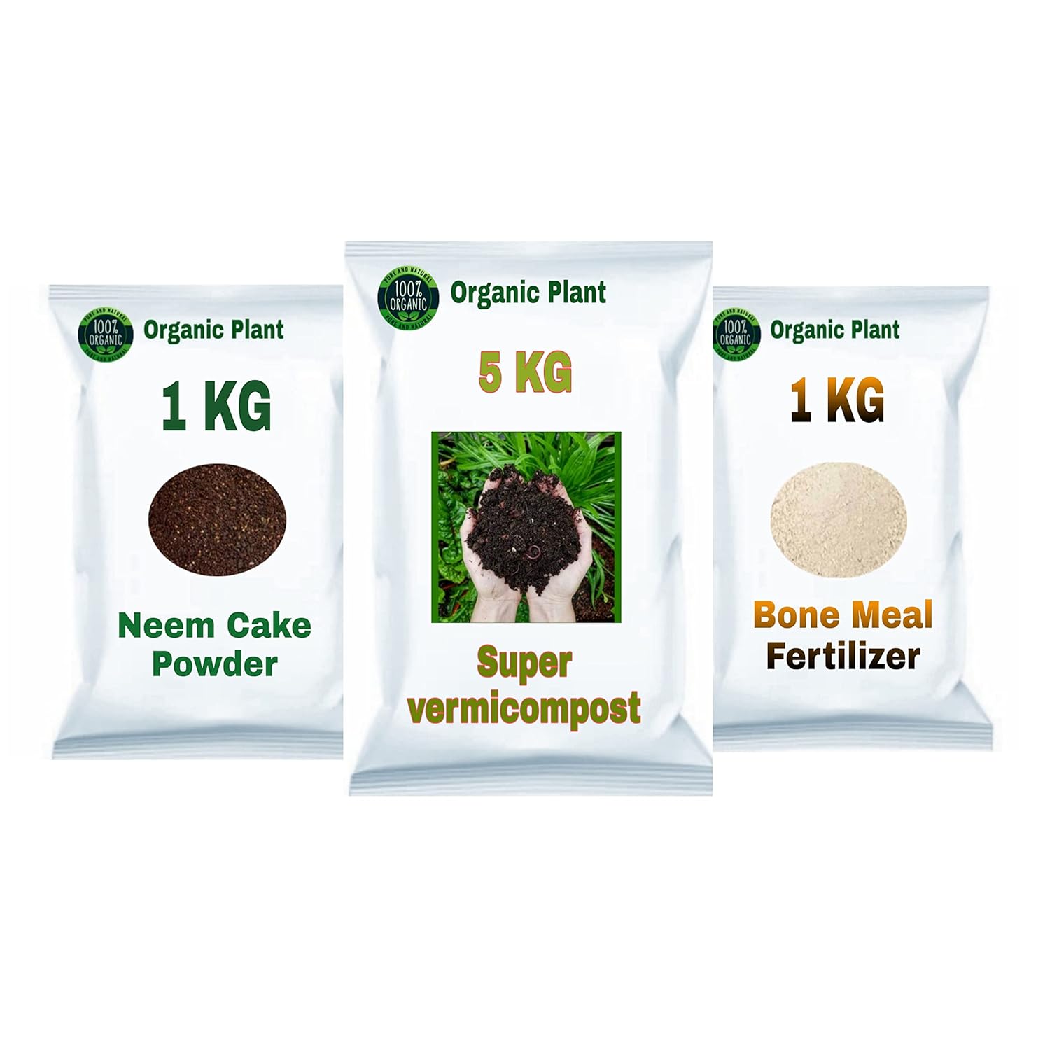 ORGANIC PLANT Combo Pack Fertilizer ( 1Kg Neem Cake Powder+5 kg Super Vermicompost +1 kg Bonemeal Fertilizer) 