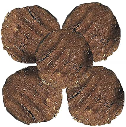 (Pack of 5) Cowdung Cake Gobar Upla for Hawan Puja Holy Ritual Yagya Havan Kande, Burn for Positive Energy