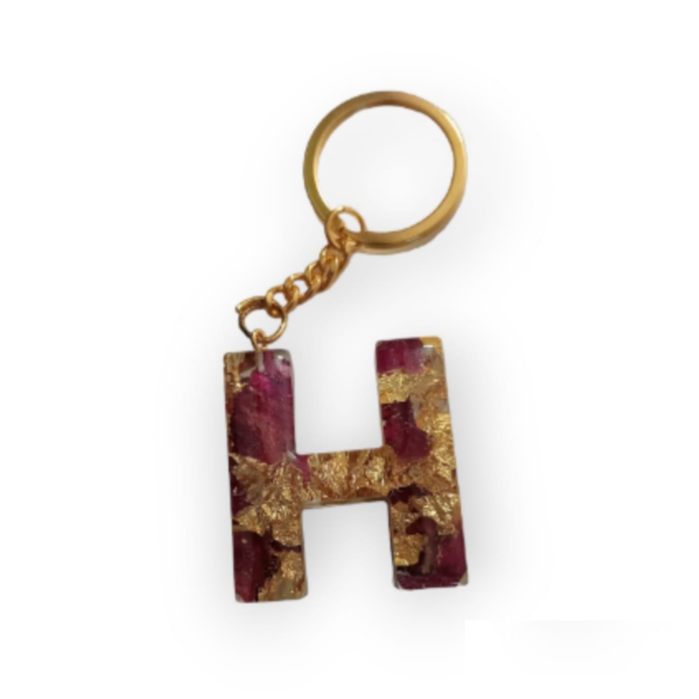  Personalized Handmade Resin Letter Alphabet Keychain Real Flower (H) Letters Charm Cute Keychain For Girls, Boys, Car, Bike, Purse, Handbags, Unique Gift 