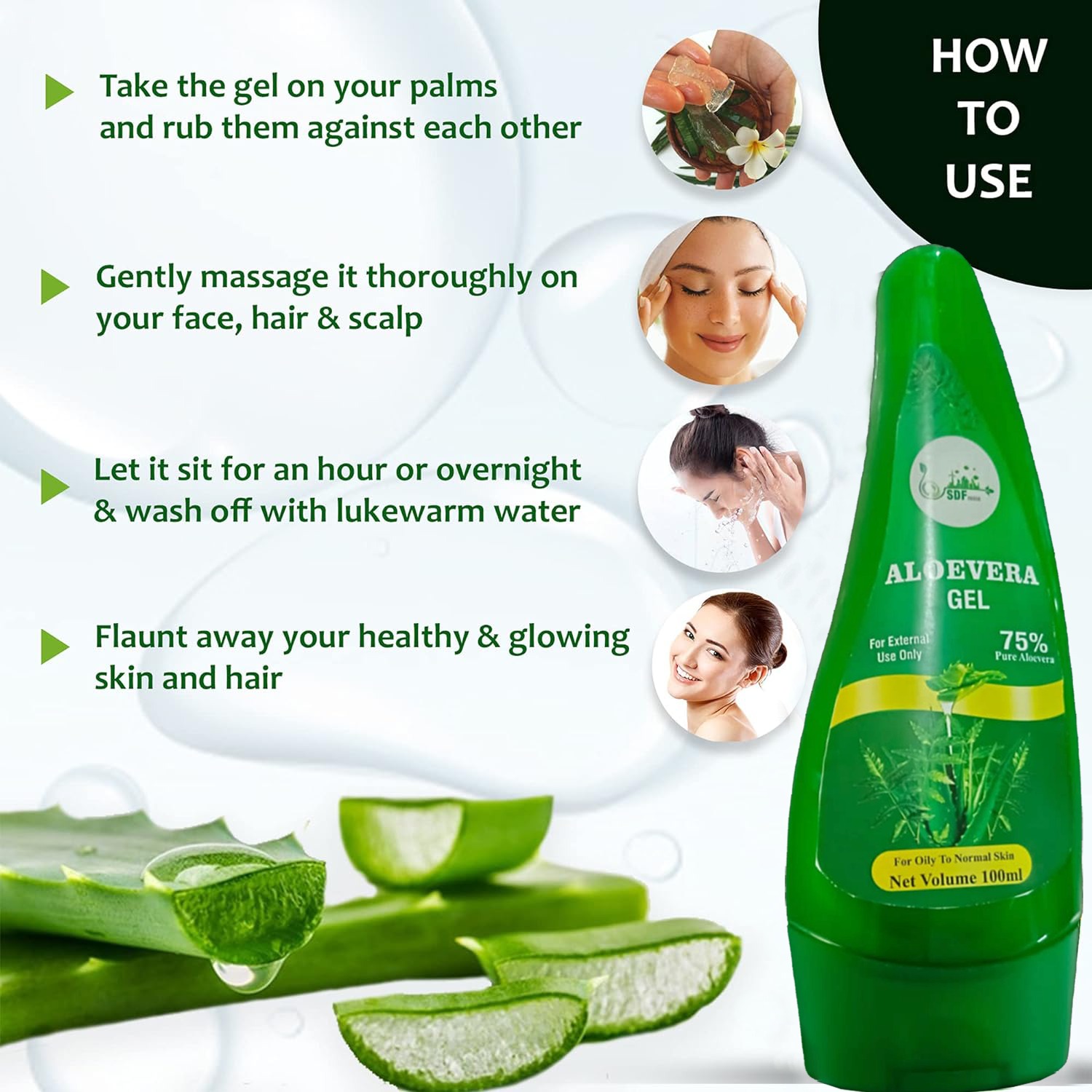 Pure Aloe Vera Gel for Face, Skin & Hair - 100ml | Ultimate Gel For Glowing Skin | For Both Men and Women ( pack of 2)