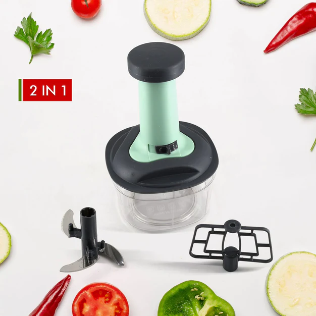 PUSH CHOPPER MANUAL FOOD CHOPPER AND HAND PUSH VEGETABLE CHOPPER, CUTTER, MIXER SET FOR KITCHEN WITH 3 STAINLESS STEEL BLADE