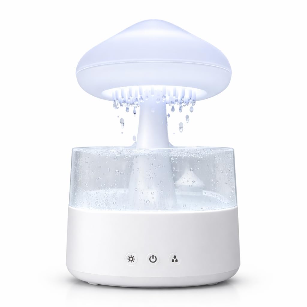 Rain Cloud Humidifier Water Drip | Mushroom Humidifier Waterfall Lamp & Diffuser | Cloud Humidifier with Rain Sounds for Sleeping | Rain Cloud Diffuser 