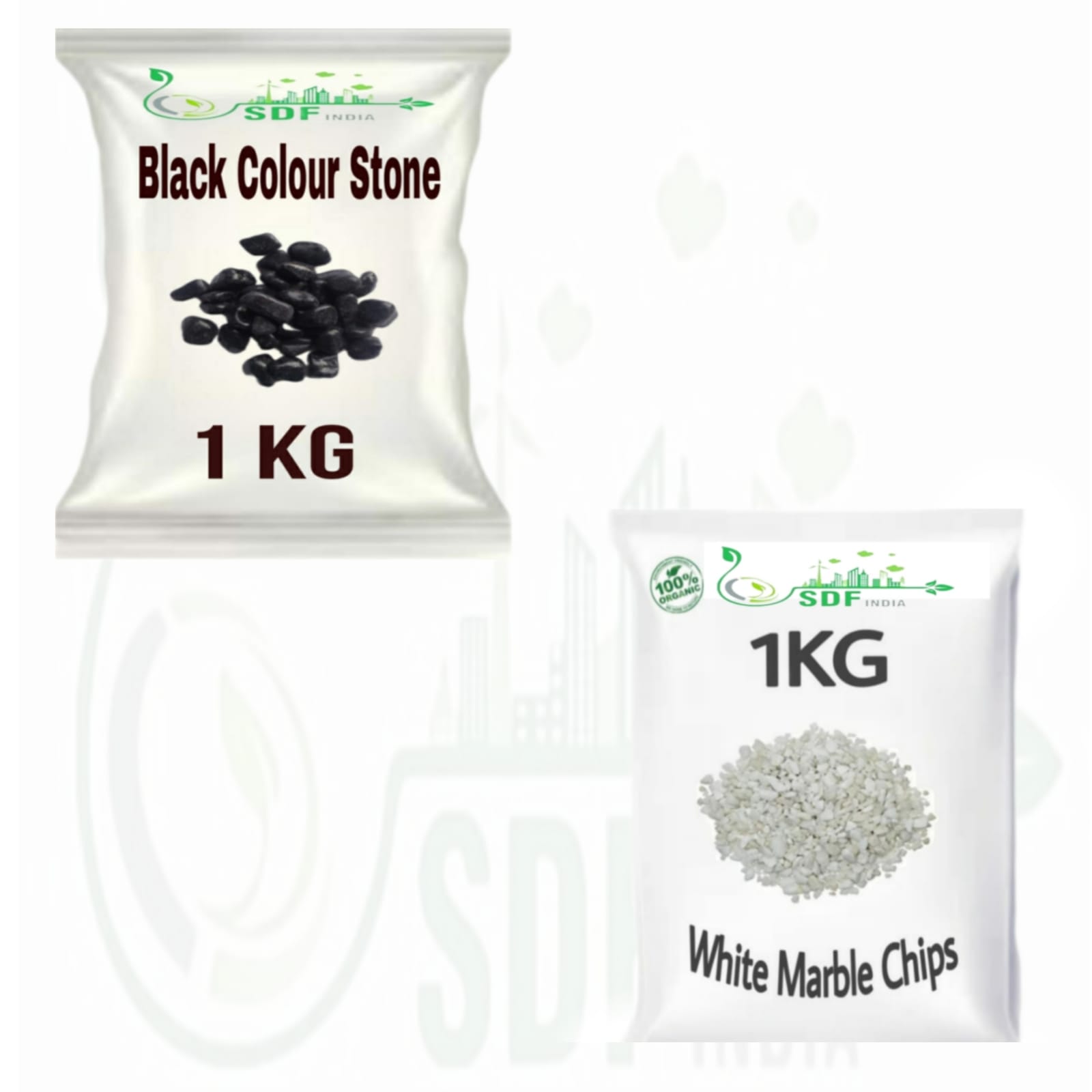 SDF Combo Pack OF 2 ( 1 kg Black Colour Stone, Simply Fab White Marble Chips /pebble chips/ Gravel for home decor, Garden Decor, Aquarium, fountaim decor. ( small size) 