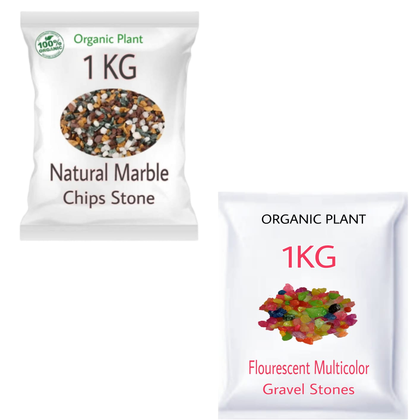 SDF Combo Pack Of 2 ( 1kg Natural Marble Chips Stone, 1kg Multi Colour Pebble Stone)