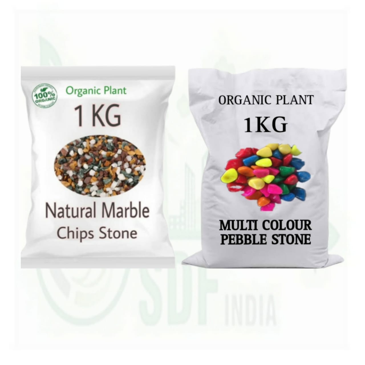 SDF Combo Pack Of 2 ( 1kg Natural Marble Chips Stone, 1kg Multi Colour Pebble Stone)