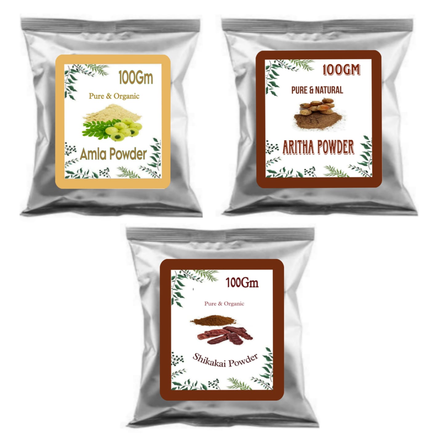 SDF INDIA 100% Pure & Organic Amla, Reetha, Shikakai Powder Combo Hair care Pack (Each 100 GRM) 